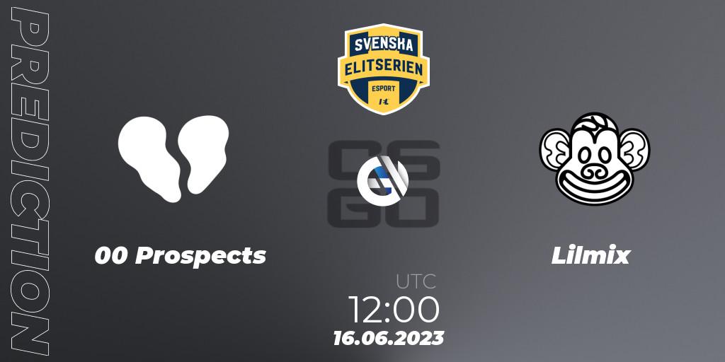 Prognose für das Spiel 00 Prospects VS Lilmix. 16.06.23. CS2 (CS:GO) - Svenska Elitserien Spring 2023
