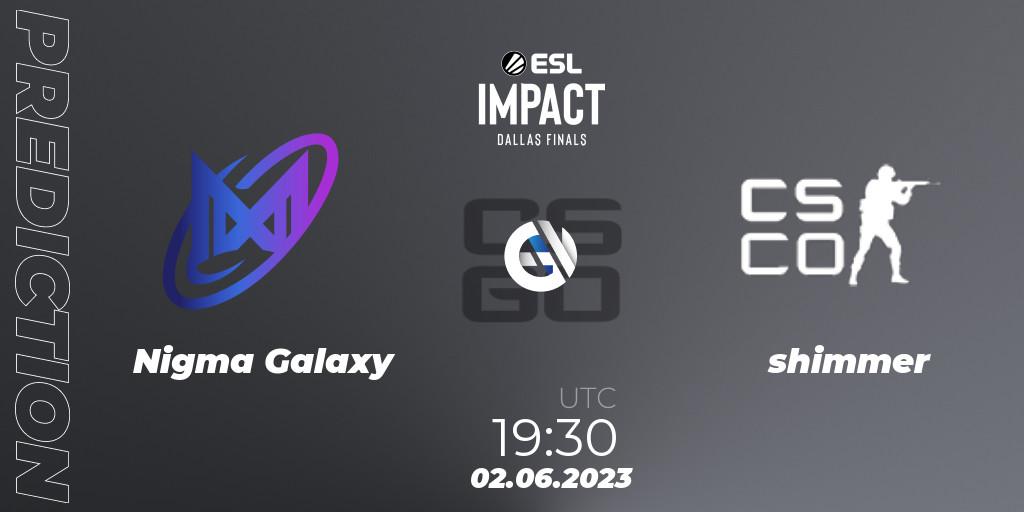Prognose für das Spiel Nigma Galaxy VS shimmer. 02.06.23. CS2 (CS:GO) - ESL Impact League Season 3