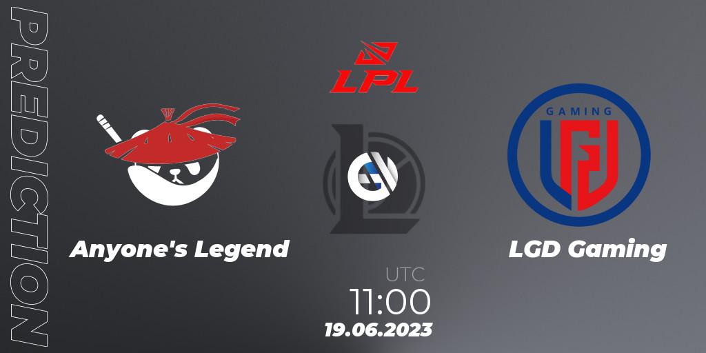Prognose für das Spiel Anyone's Legend VS LGD Gaming. 19.06.23. LoL - LPL Summer 2023 Regular Season