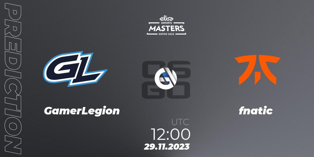 Prognose für das Spiel GamerLegion VS fnatic. 29.11.23. CS2 (CS:GO) - Elisa Masters Espoo 2023