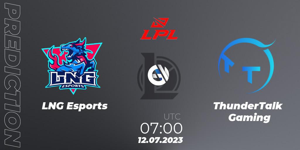Prognose für das Spiel LNG Esports VS ThunderTalk Gaming. 12.07.23. LoL - LPL Summer 2023 Regular Season