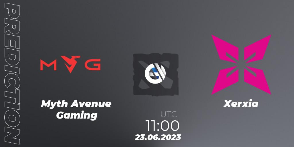 Prognose für das Spiel Myth Avenue Gaming VS Xerxia. 23.06.23. Dota 2 - 1XPLORE Asia #1