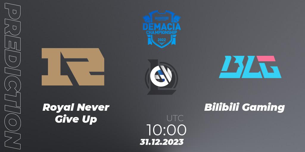 Prognose für das Spiel Royal Never Give Up VS Bilibili Gaming. 31.12.23. LoL - Demacia Cup 2023 Playoffs