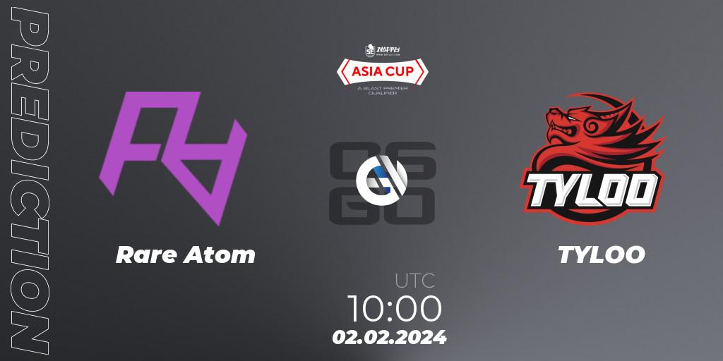 Prognose für das Spiel Rare Atom VS TYLOO. 02.02.24. CS2 (CS:GO) - 5E Arena Asia Cup Spring 2024 - BLAST Premier Qualifier