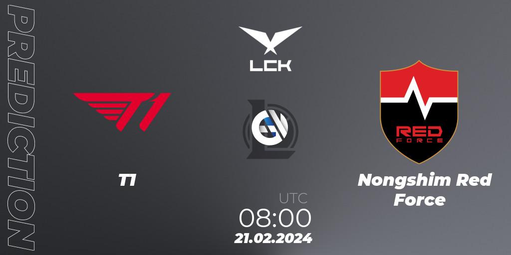 Prognose für das Spiel T1 VS Nongshim Red Force. 21.02.24. LoL - LCK Spring 2024 - Group Stage