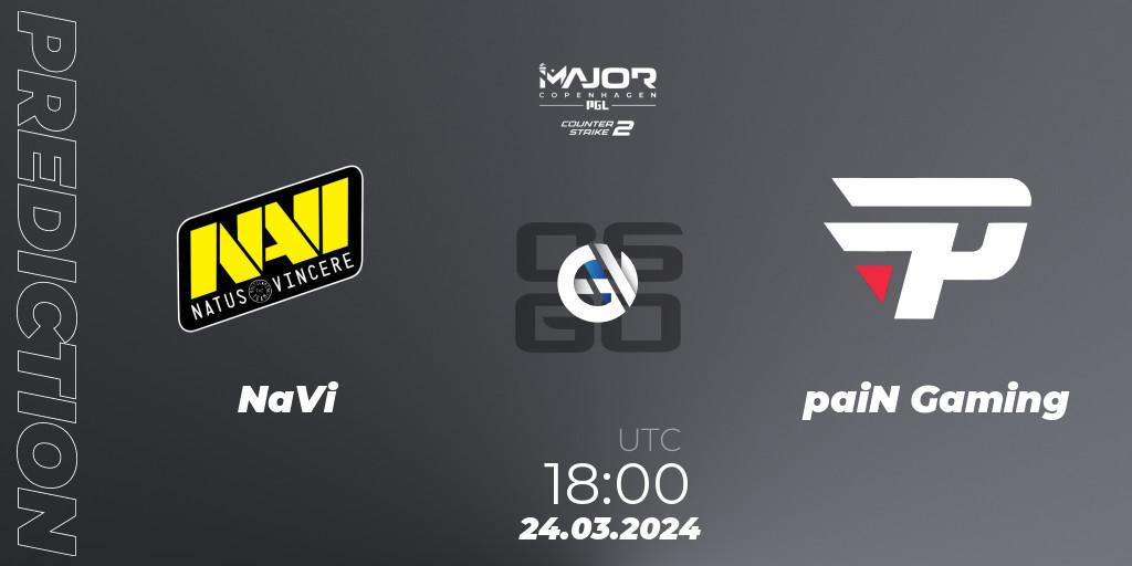 Prognose für das Spiel NaVi VS paiN Gaming. 24.03.24. CS2 (CS:GO) - PGL CS2 Major Copenhagen 2024