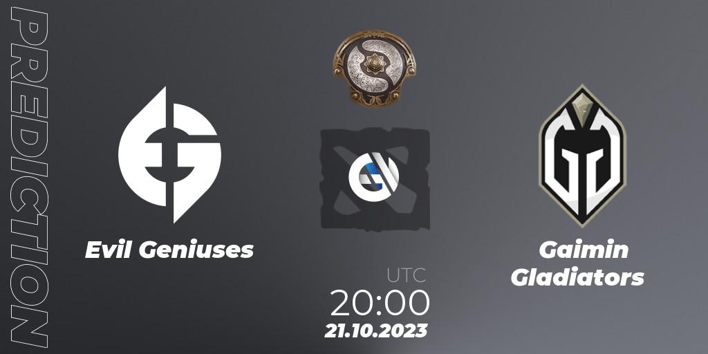 Prognose für das Spiel Evil Geniuses VS Gaimin Gladiators. 21.10.23. Dota 2 - The International 2023