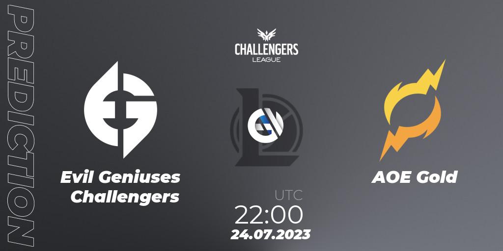 Prognose für das Spiel Evil Geniuses Challengers VS AOE Gold. 25.07.23. LoL - North American Challengers League 2023 Summer - Playoffs