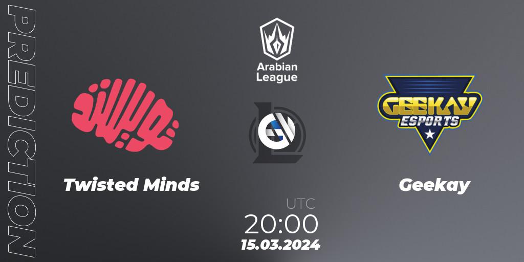 Prognose für das Spiel Twisted Minds VS Geekay. 15.03.24. LoL - Arabian League Spring 2024