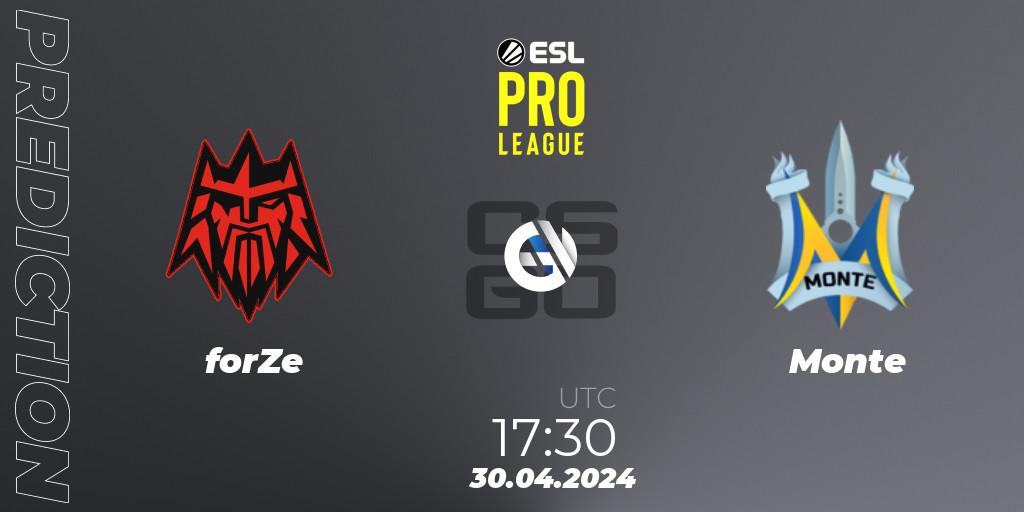 Prognose für das Spiel forZe VS Monte. 30.04.24. CS2 (CS:GO) - ESL Pro League Season 19