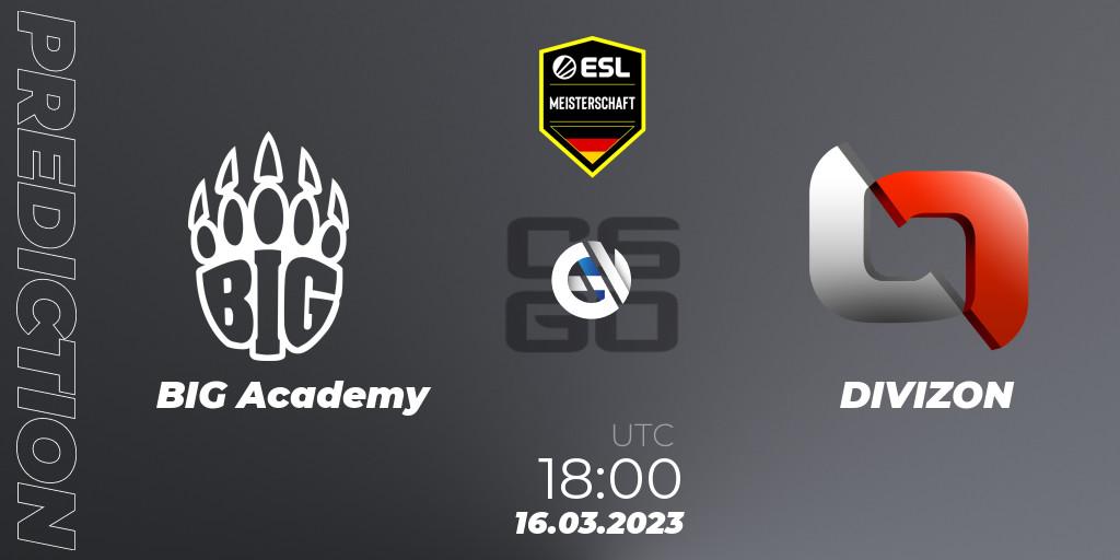 Prognose für das Spiel BIG Academy VS DIVIZON. 03.04.23. CS2 (CS:GO) - ESL Meisterschaft: Spring 2023