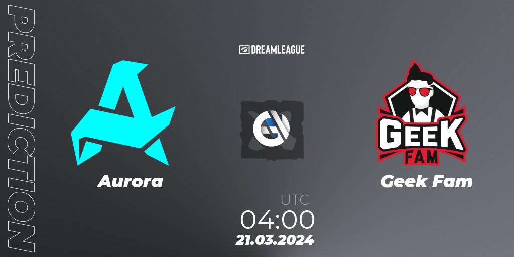 Prognose für das Spiel Aurora VS Geek Fam. 21.03.24. Dota 2 - DreamLeague Season 23: Southeast Asia Closed Qualifier