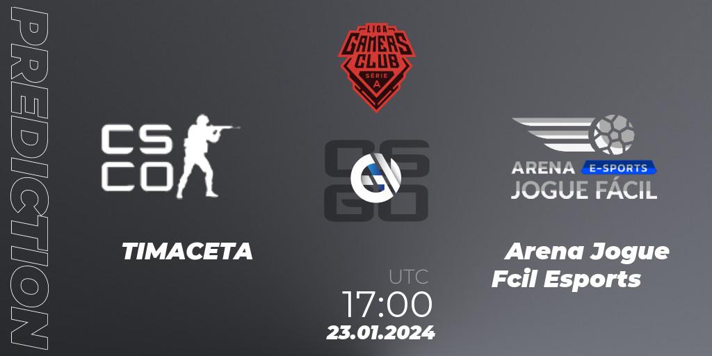 Prognose für das Spiel TIMACETA VS Arena Jogue Fácil Esports. 23.01.24. CS2 (CS:GO) - Gamers Club Liga Série A: January 2024