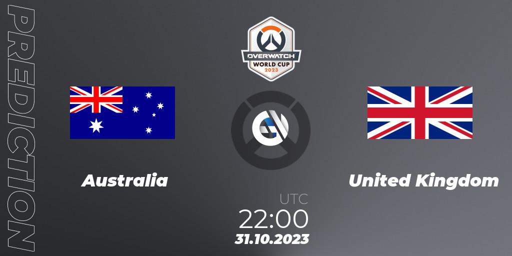 Prognose für das Spiel Australia VS United Kingdom. 31.10.23. Overwatch - Overwatch World Cup 2023