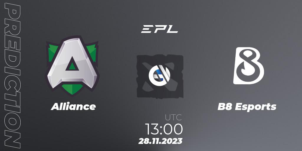 Prognose für das Spiel Alliance VS B8 Esports. 28.11.23. Dota 2 - European Pro League Season 14