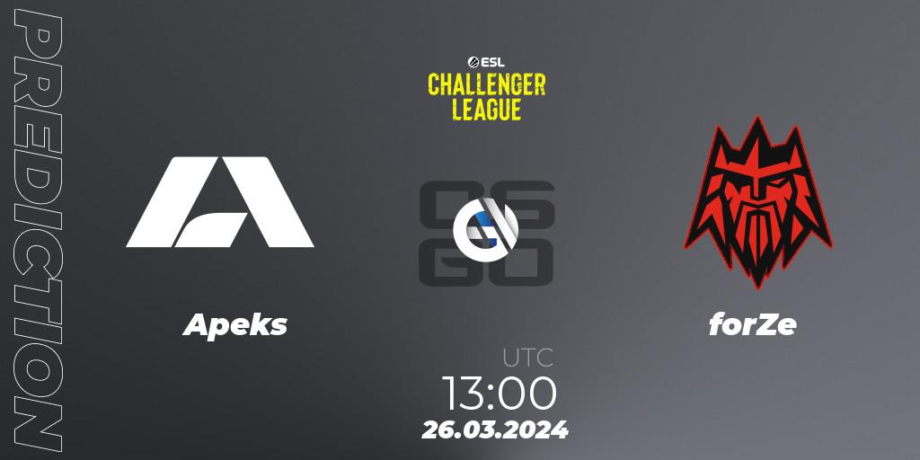 Prognose für das Spiel Apeks VS forZe. 26.03.24. CS2 (CS:GO) - ESL Challenger League Season 47: Europe