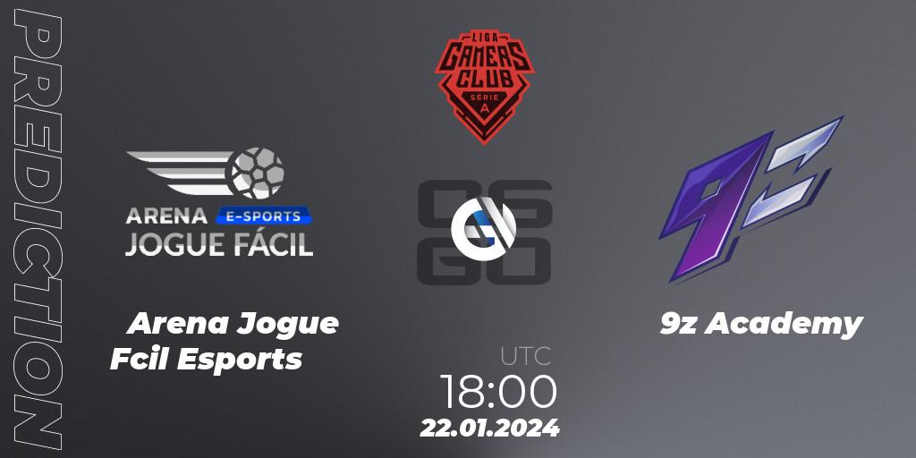 Prognose für das Spiel Arena Jogue Fácil Esports VS 9z Academy. 26.01.24. CS2 (CS:GO) - Gamers Club Liga Série A: January 2024