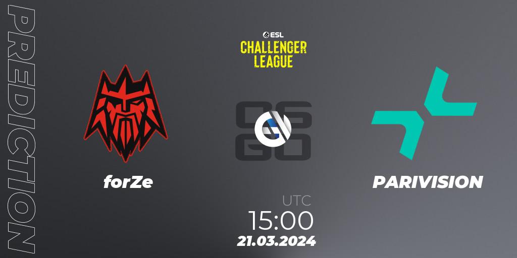 Prognose für das Spiel forZe VS PARIVISION. 21.03.24. CS2 (CS:GO) - ESL Challenger League Season 47: Europe