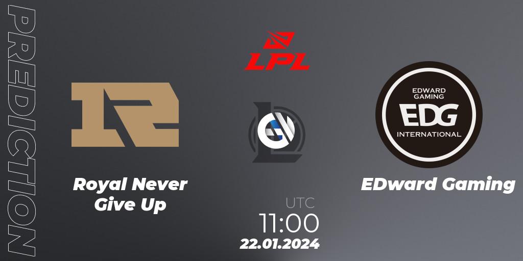 Prognose für das Spiel Royal Never Give Up VS EDward Gaming. 22.01.24. LoL - LPL Spring 2024 - Group Stage