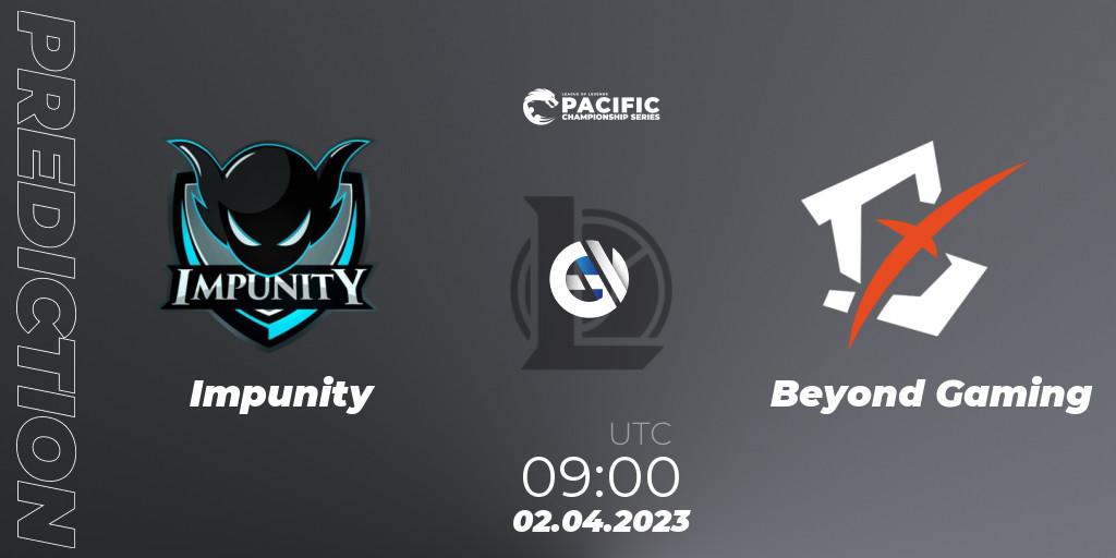 Prognose für das Spiel Impunity VS Beyond Gaming. 02.04.23. LoL - PCS Spring 2023 - Playoffs