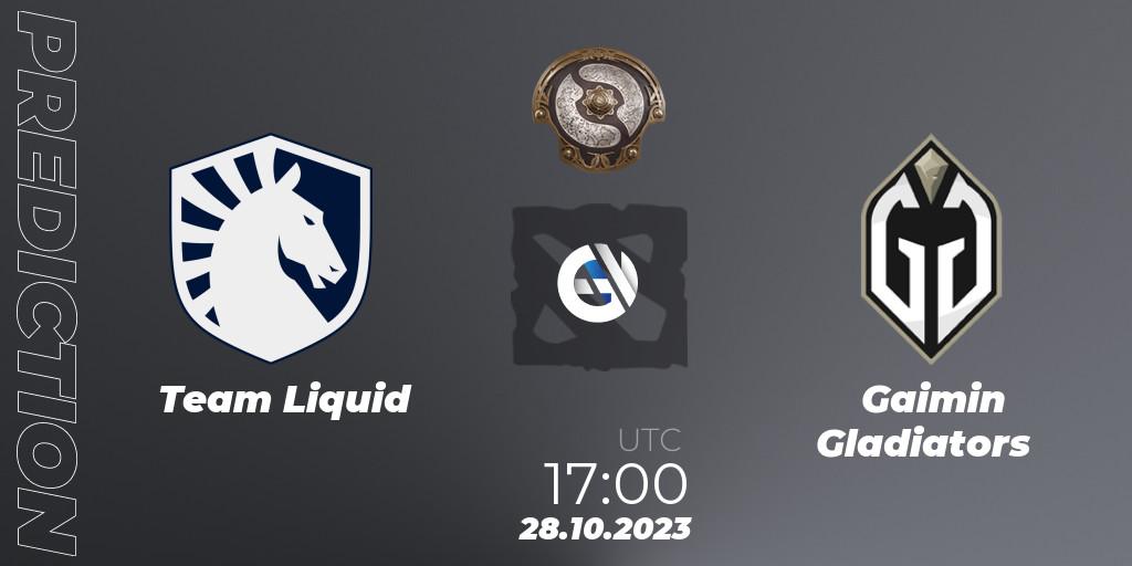 Prognose für das Spiel Team Liquid VS Gaimin Gladiators. 28.10.23. Dota 2 - The International 2023