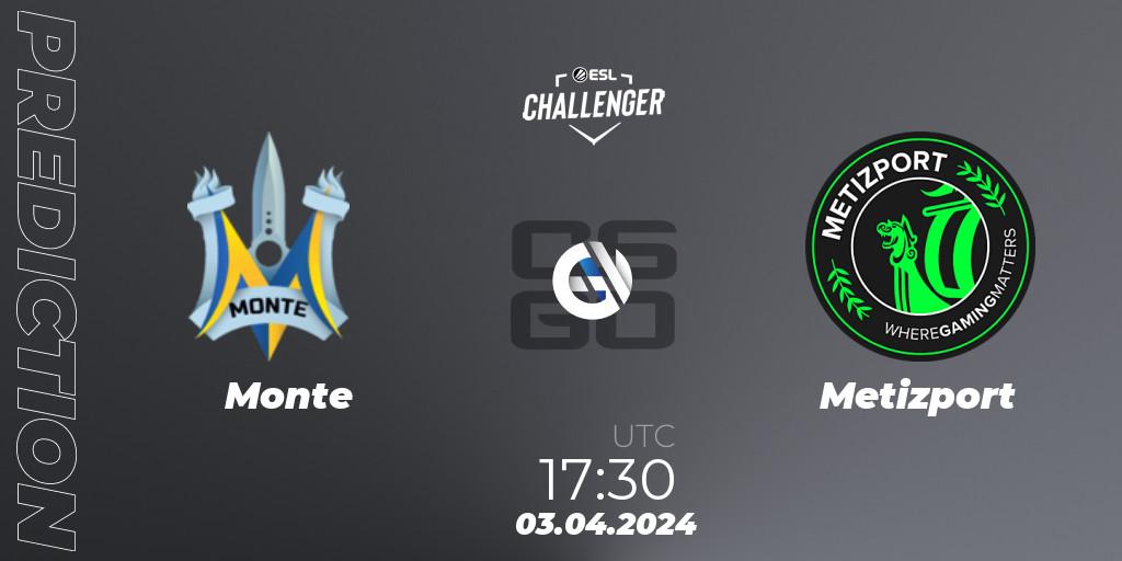 Prognose für das Spiel Monte VS Metizport. 03.04.24. CS2 (CS:GO) - ESL Challenger #57: European Closed Qualifier