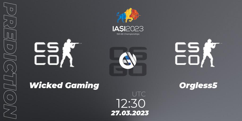 Prognose für das Spiel Wicked Gaming VS Orgless5. 27.03.23. CS2 (CS:GO) - IESF World Esports Championship 2023: Indian Qualifier