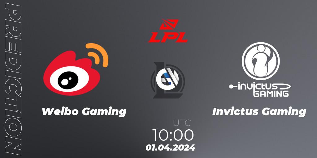 Prognose für das Spiel Weibo Gaming VS Invictus Gaming. 01.04.24. LoL - LPL Spring 2024 - Playoffs