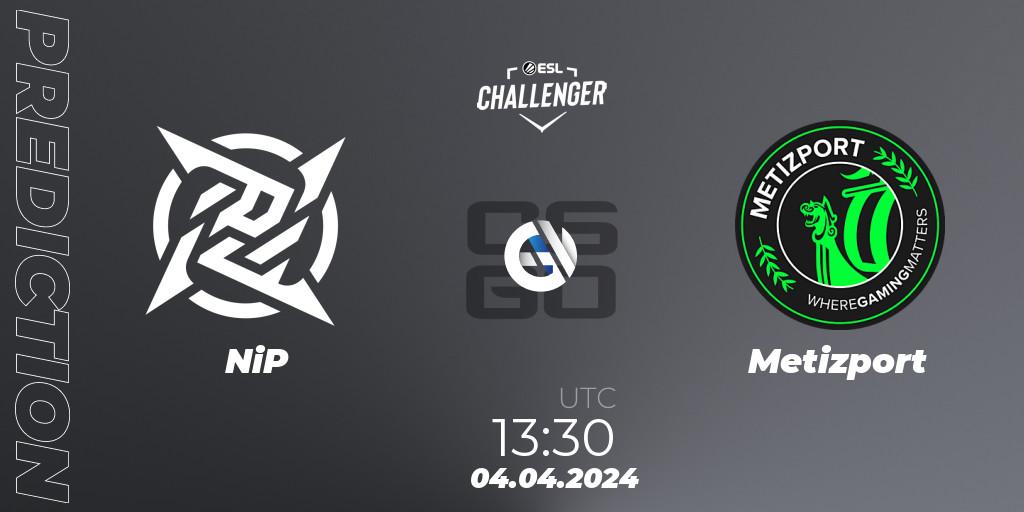 Prognose für das Spiel NiP VS Metizport. 04.04.24. CS2 (CS:GO) - ESL Challenger #57: European Closed Qualifier