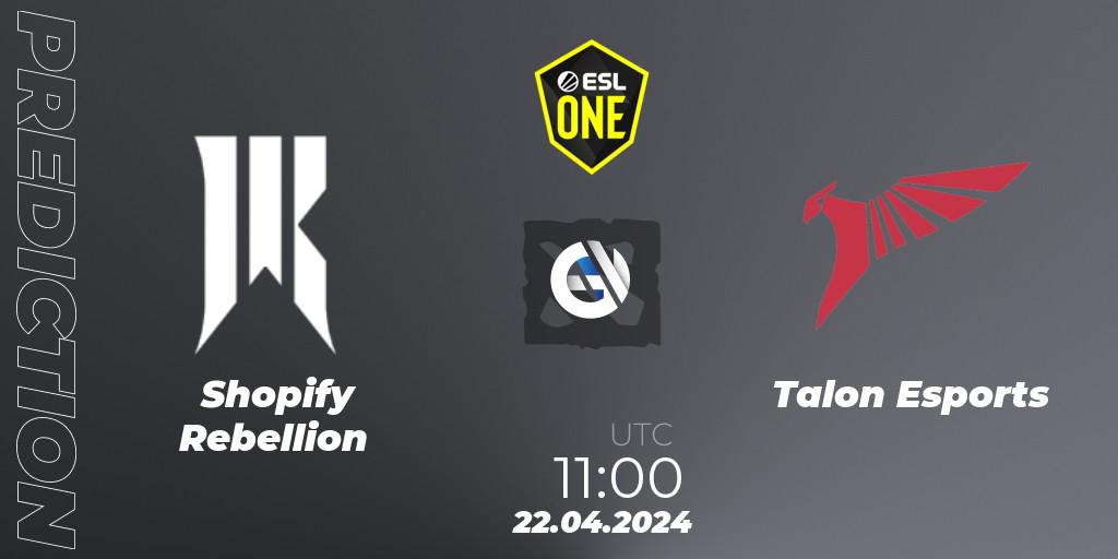 Prognose für das Spiel Shopify Rebellion VS Talon Esports. 22.04.24. Dota 2 - ESL One Birmingham 2024