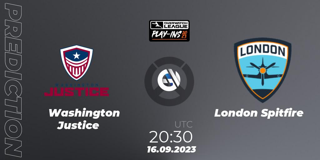 Prognose für das Spiel Washington Justice VS London Spitfire. 16.09.23. Overwatch - Overwatch League 2023 - Play-Ins